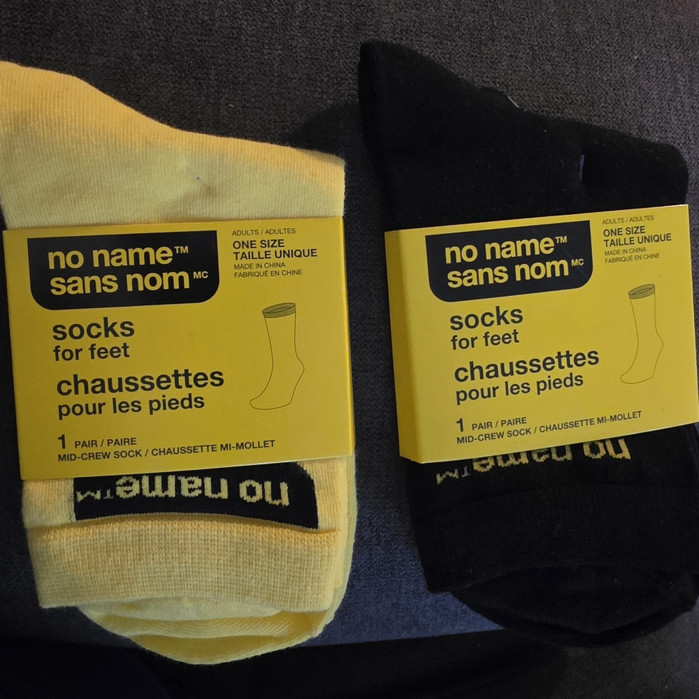 no name™ Unisex Mid-Crew Socks - Yellow and Black - 2 Pairs
